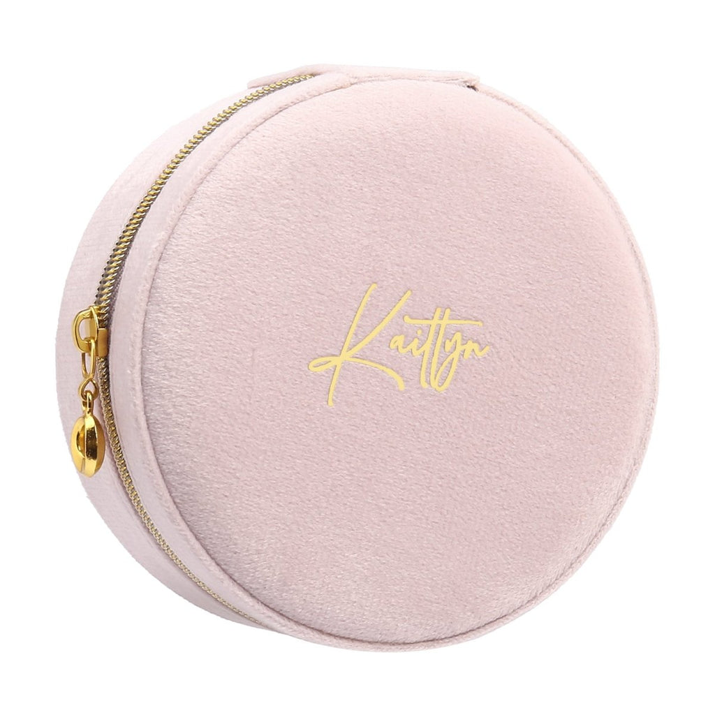 Custom name women velvet jewelry bag, fleece lining, grey/pink/green, 112.3g, 10.5x10.5cm.