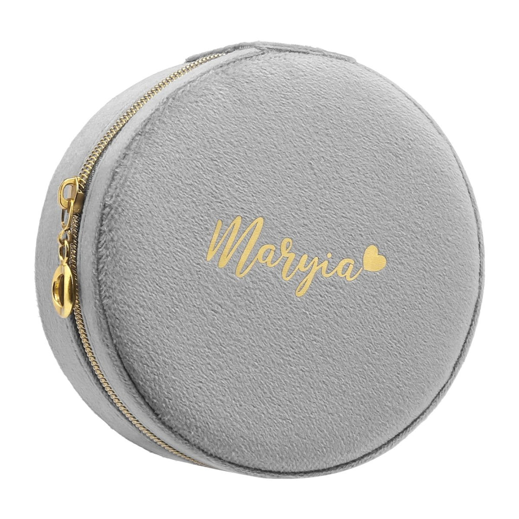 Custom name women velvet jewelry bag, fleece lining, grey/pink/green, 112.3g, 10.5x10.5cm.