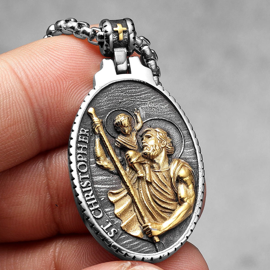 St Christopher Necklace Stainless Steel | Patron Saint Medal
