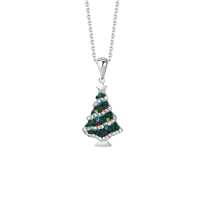 Festive sterling silver Christmas tree necklace with sparkling CZ stones—perfect for adding holiday charm.