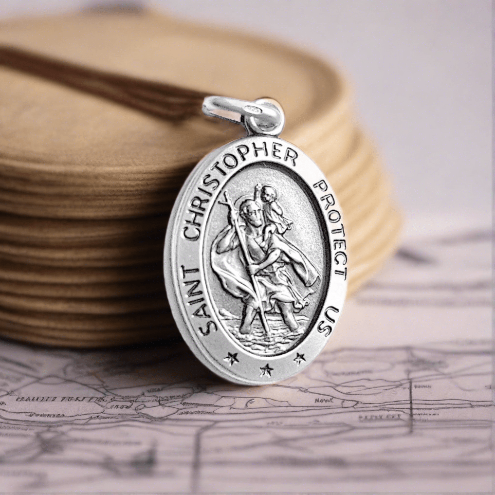 Sterling Silver Saint Christopher Oval Pendant with 20 inch chain - Engraved Memories
