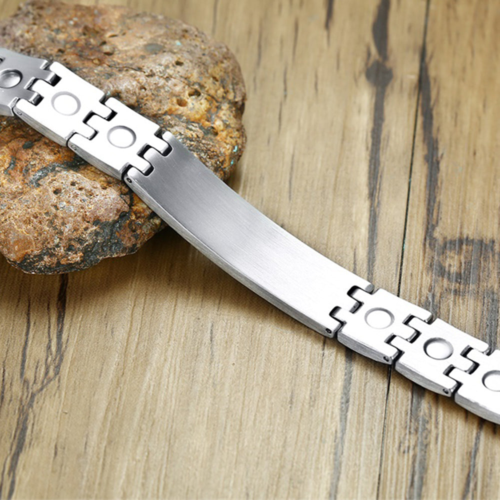 Personalized red medical alert bracelet, titanium steel, gold/white gold/black plated, 21cm, 36.5g.