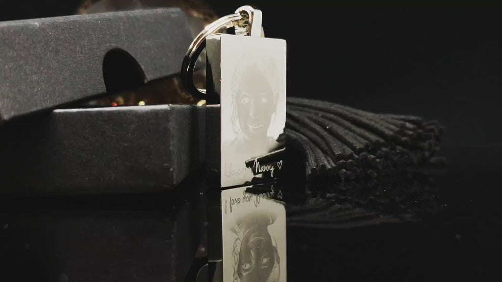 A personalized pet memorial necklace featuring a custom photo and message, crafted from durable stainless steel for lasting memories.