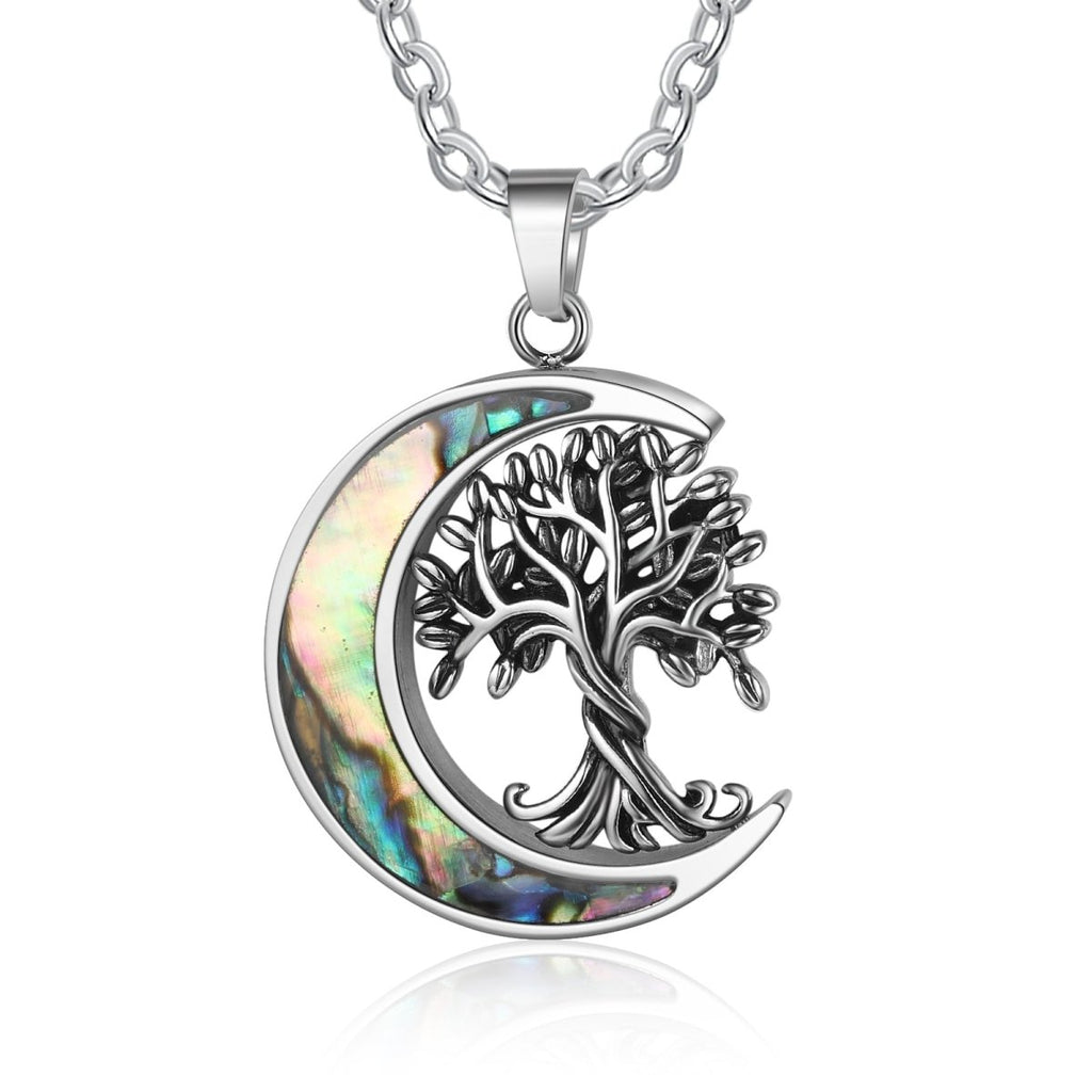 Stainless steel ashes necklace, moon and family tree design, personalized, 45+5cm, 11.8g, keepsake for loved ones.
