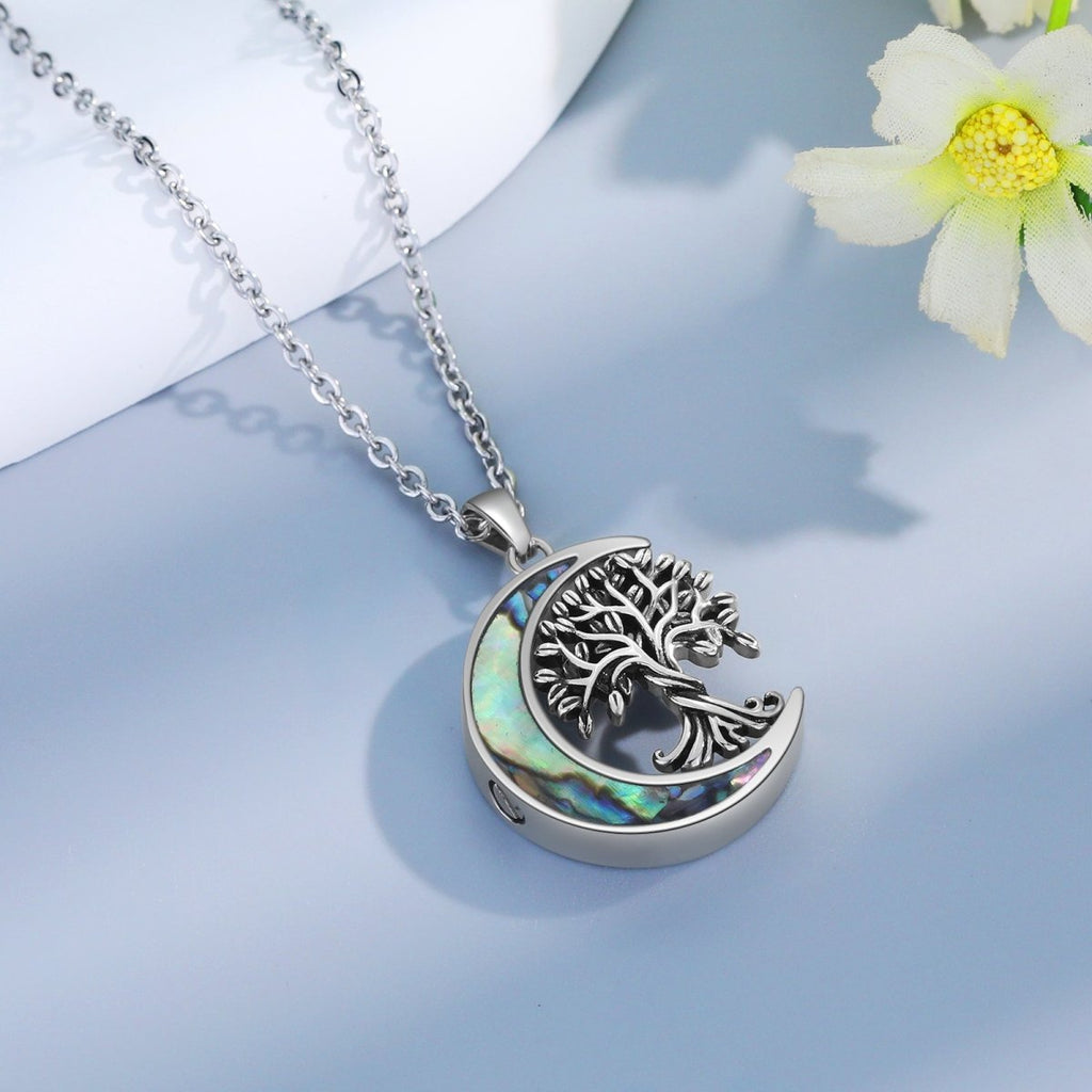 Ashes Necklace, Moon and Family Tree Memorial Jewellery Cremation Necklace - Engraved Memories