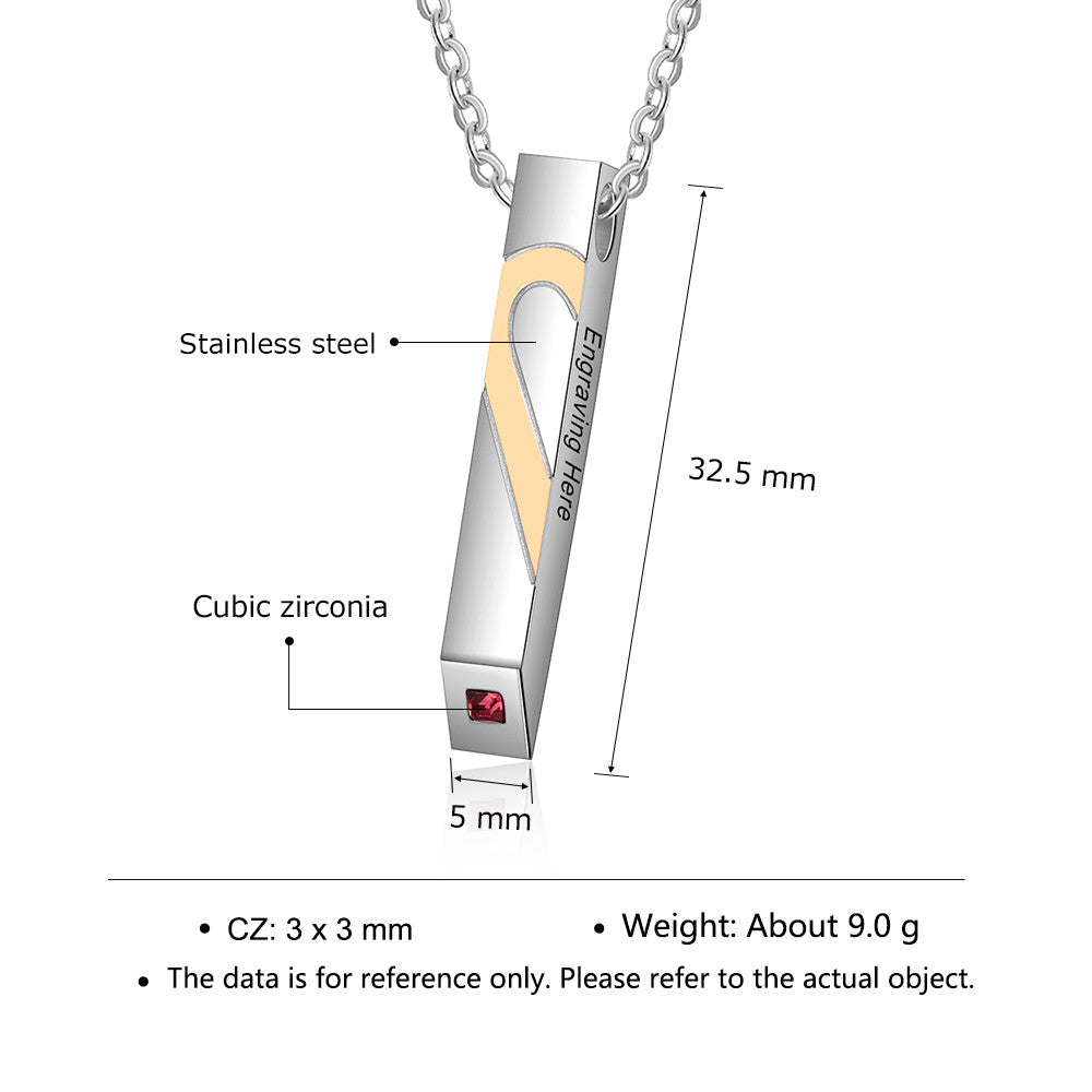 Bar Necklace, Personalised Vertical Bar Pendant in Rose Gold Plated/Black - Engraved Memories