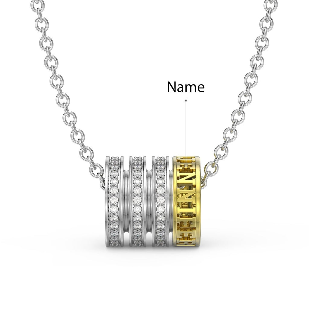 3D personalized name bead necklace, white gold plated, sterling silver charm, 45+3+2cm chain, 8.1g, perfect gift option.