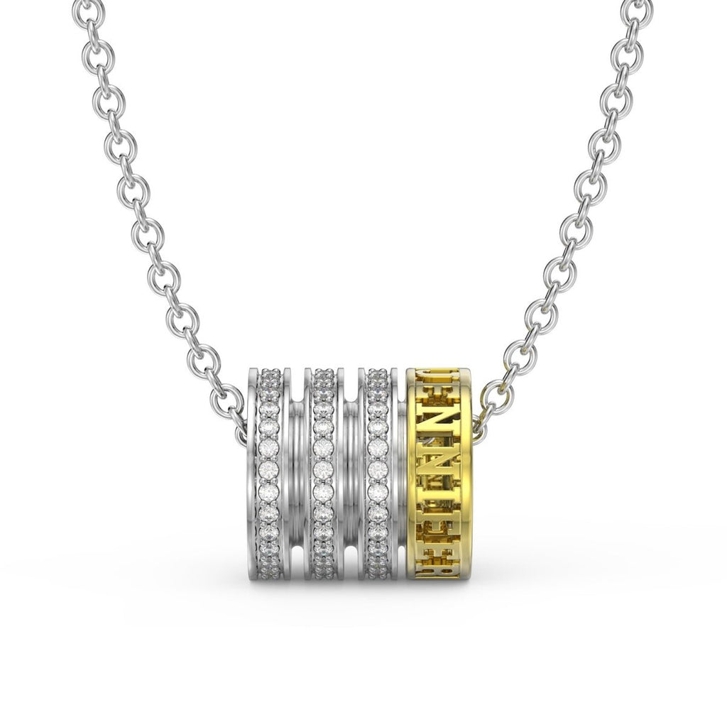 3D personalized name bead necklace, white gold plated, sterling silver charm, 45+3+2cm chain, 8.1g, perfect gift option.