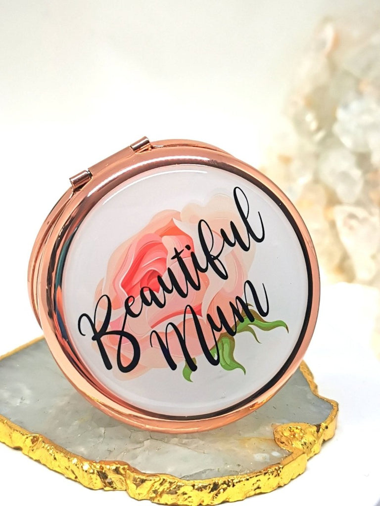 Beautiful Mum - Personalised Rose gold Handbag Mirror - Engraved Memories