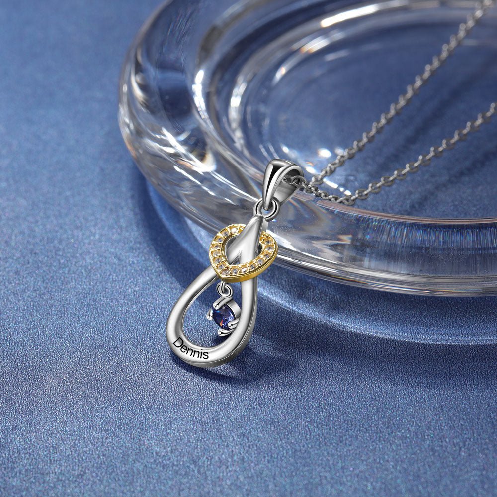 Personalized 925 sterling silver birthstone heart necklace, white gold plated, 45cm chain, 3.8g, perfect for Mother's Day.