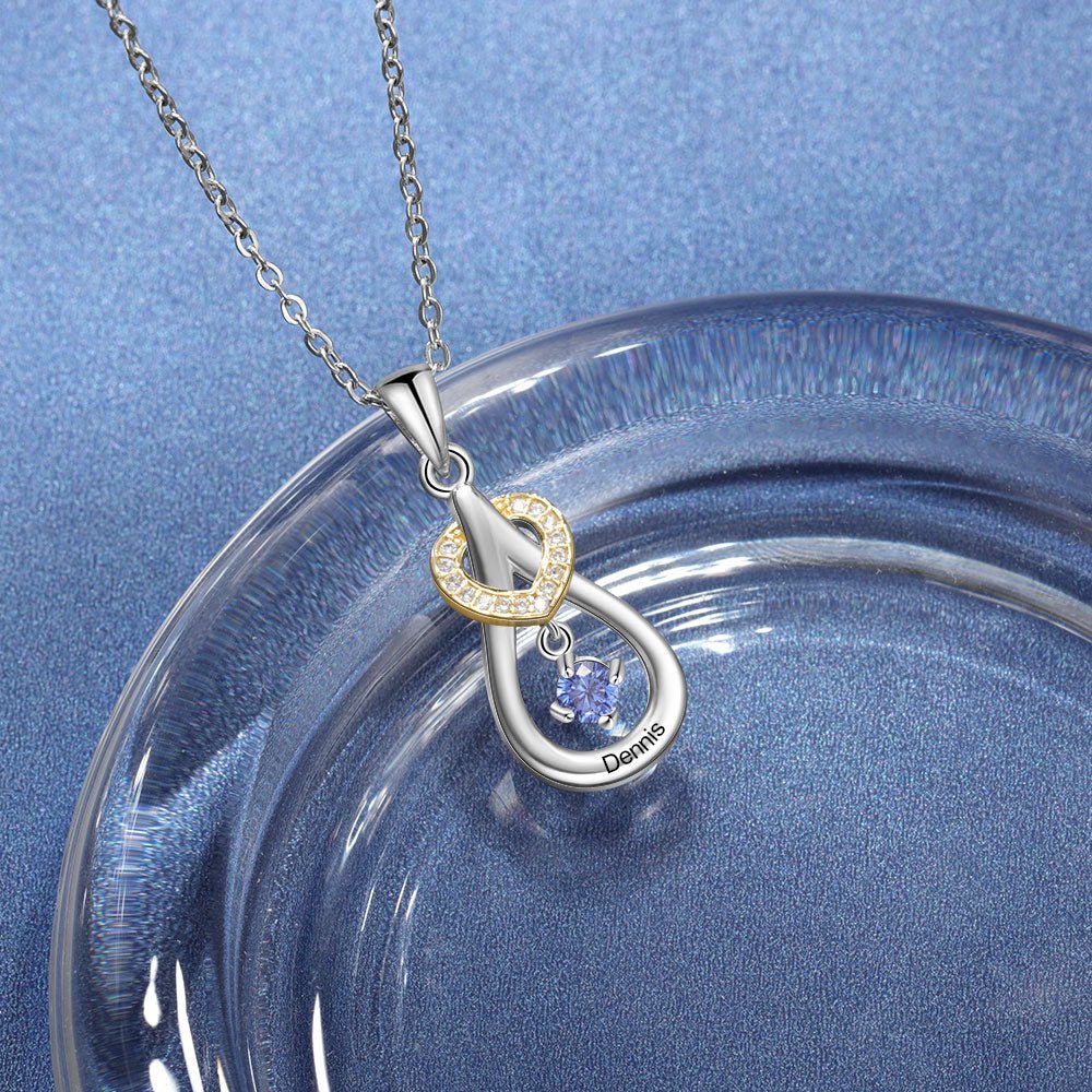 Personalized 925 sterling silver birthstone heart necklace, white gold plated, 45cm chain, 3.8g, perfect for Mother's Day.