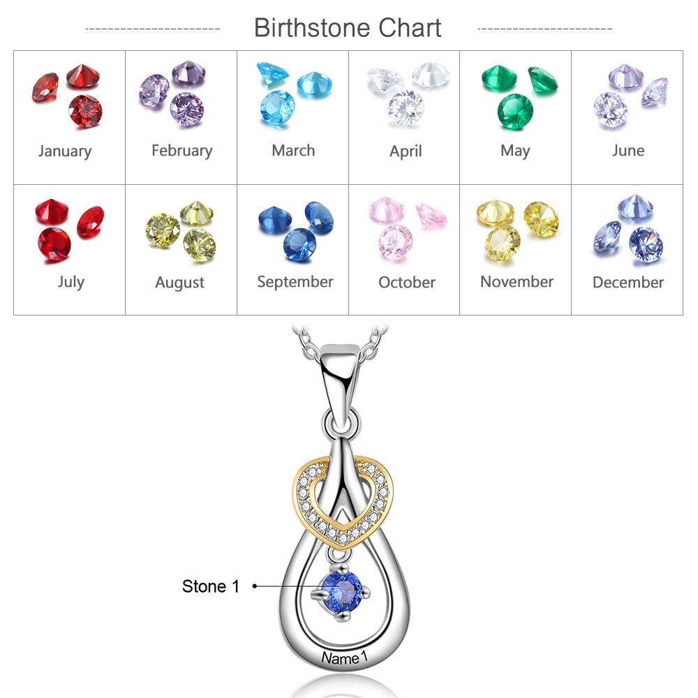 Personalized 925 sterling silver birthstone heart necklace, white gold plated, 45cm chain, 3.8g, perfect for Mother's Day.
