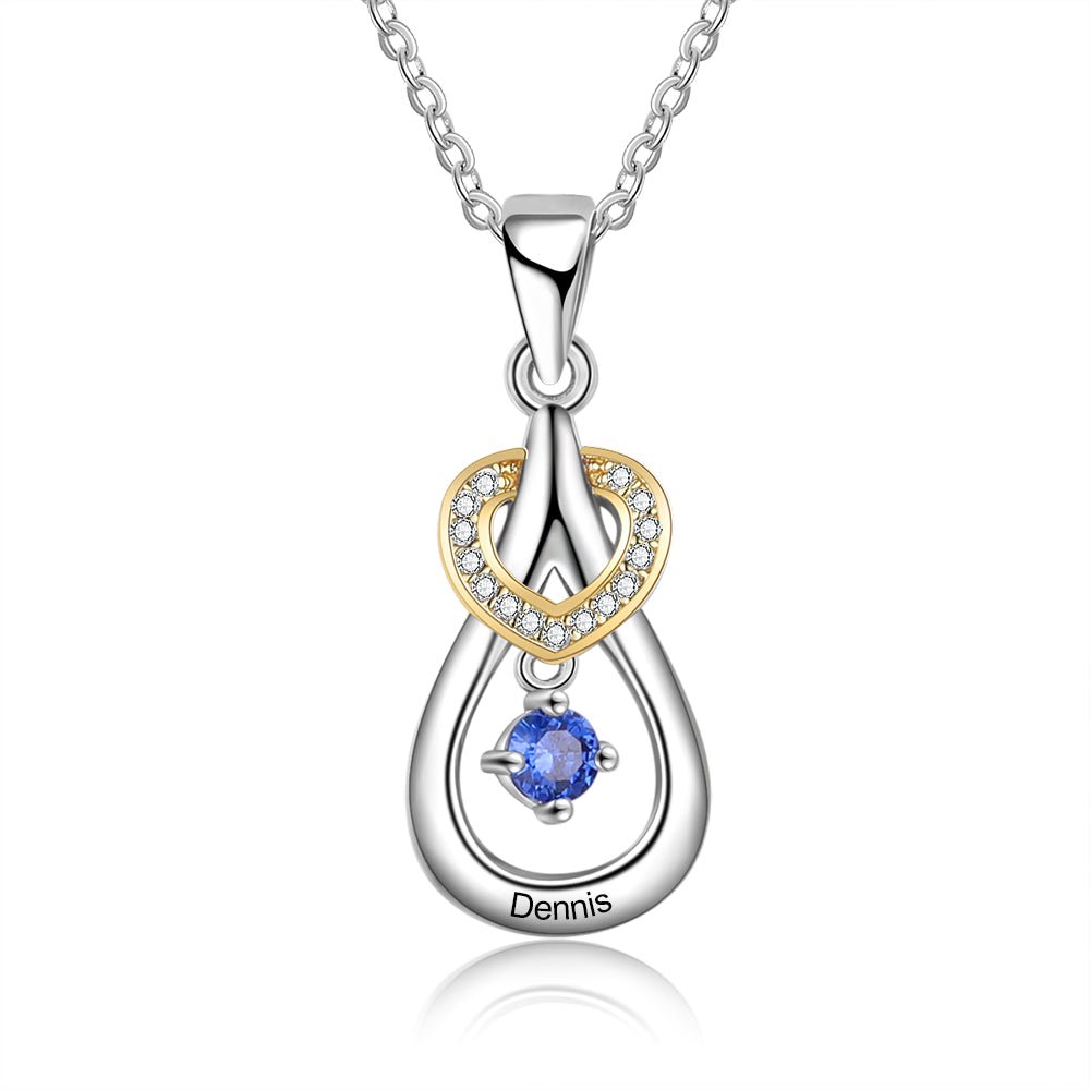 Personalized 925 sterling silver birthstone heart necklace, white gold plated, 45cm chain, 3.8g, perfect for Mother's Day.