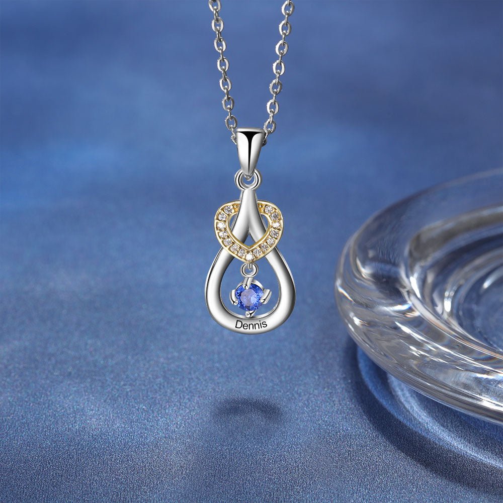 Personalized 925 sterling silver birthstone heart necklace, white gold plated, 45cm chain, 3.8g, perfect for Mother's Day.