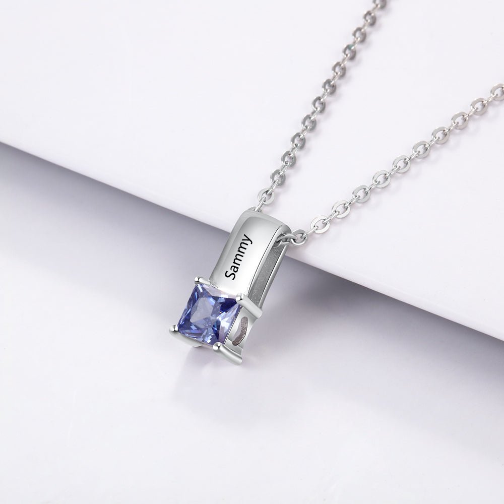 Personalized birthstone pendant necklace, white gold plated, copper material, 45cm chain, 3.0g, perfect for Mother's Day.