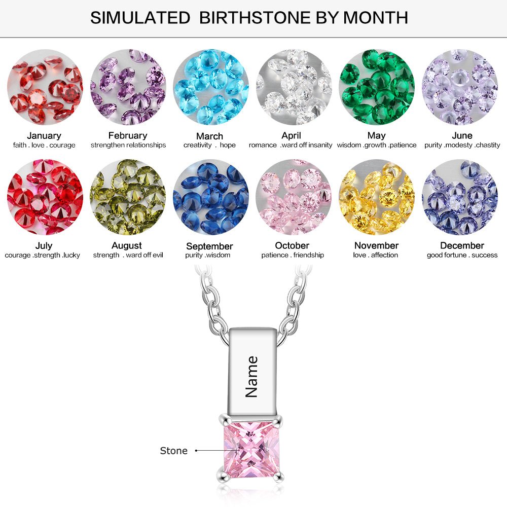 Personalized birthstone pendant necklace, white gold plated, copper material, 45cm chain, 3.0g, perfect for Mother's Day.