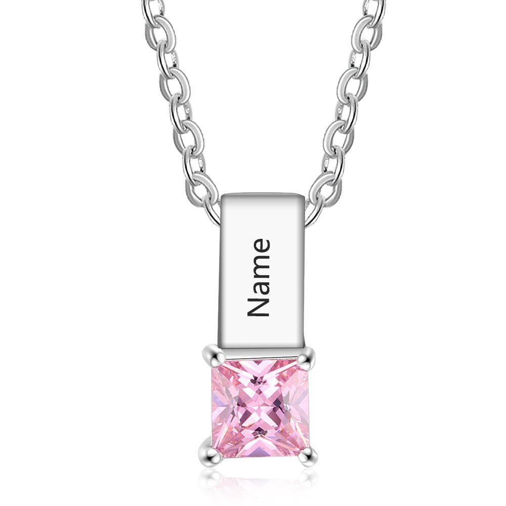Birthstone Pendant Necklace, Persnalised Name Pendant Charms with Birthstone Crystals, Mother's day Gift - Engraved Memories