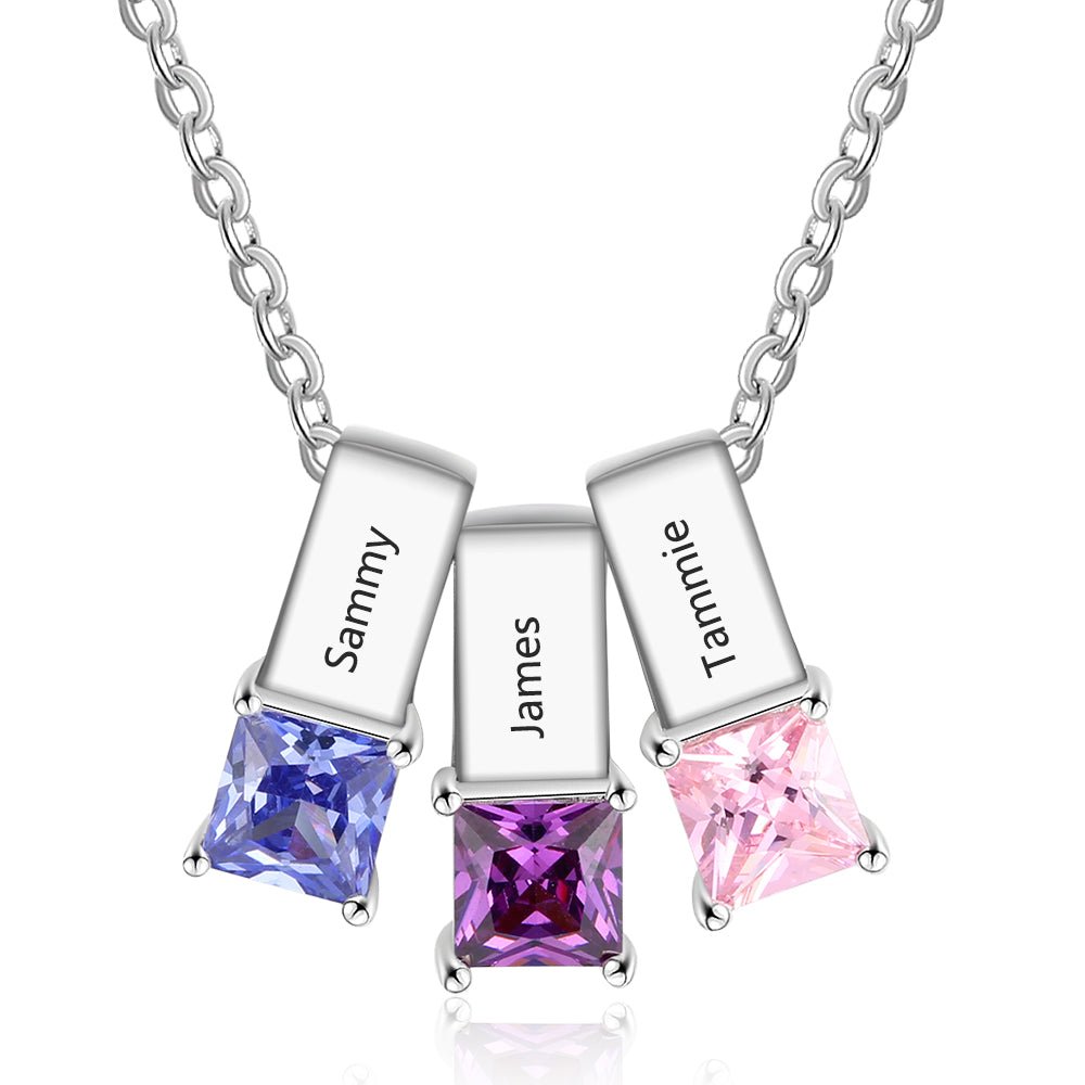 Birthstone Pendant Necklace, Persnalised Name Pendant Charms with Birthstone Crystals, Mother's day Gift - Engraved Memories