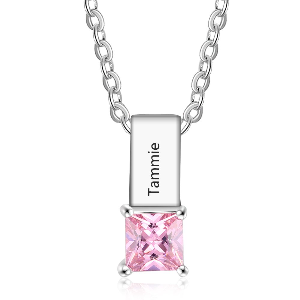 Personalized birthstone pendant necklace, white gold plated, copper material, 45cm chain, 3.0g, perfect for Mother's Day.