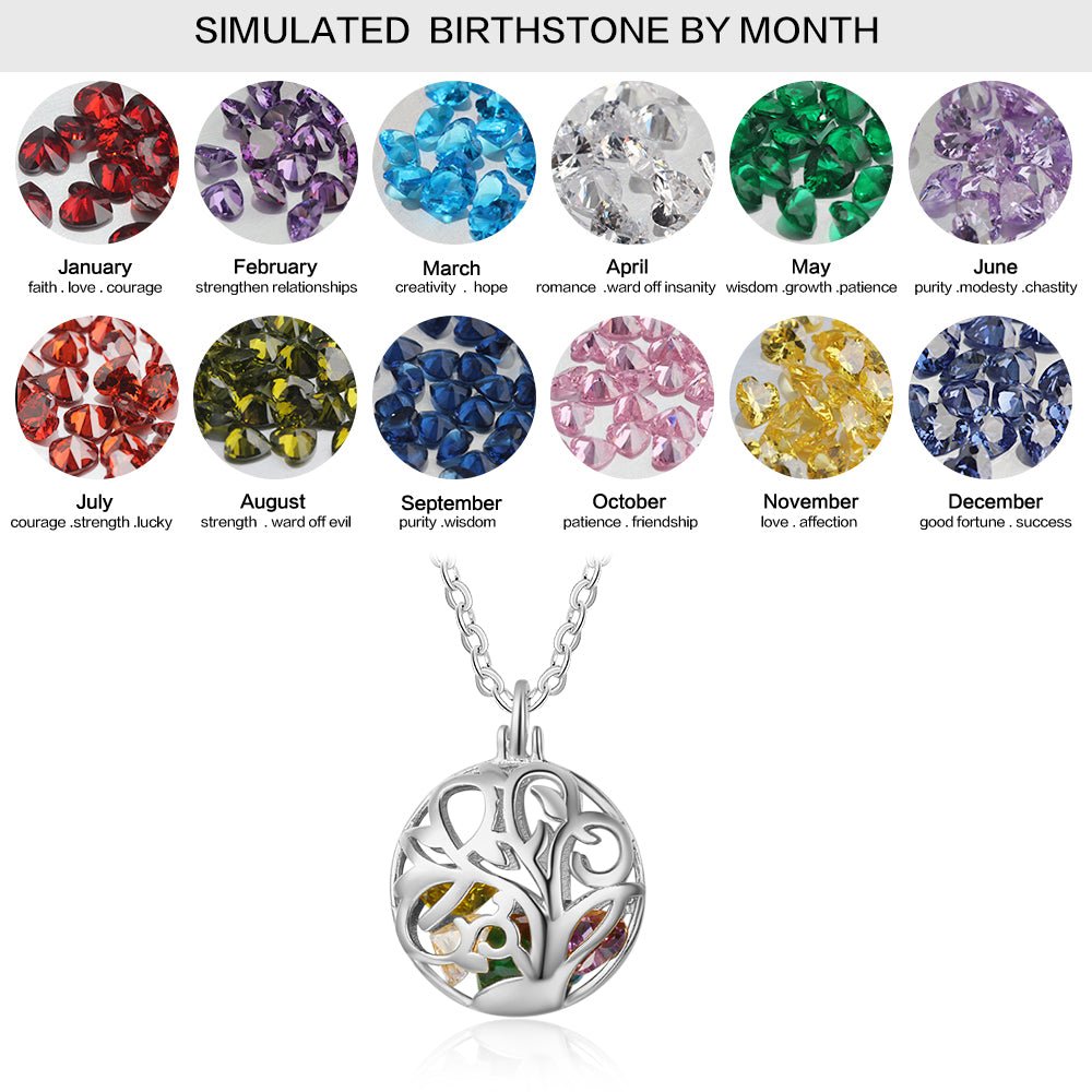 Personalized birthstones hollow pendant necklace, 925 sterling silver with your choice of gold, white gold, or rose gold plating, 45cm chain, 20mm*26mm pendant, 4.6g, perfect for Mother's Day.