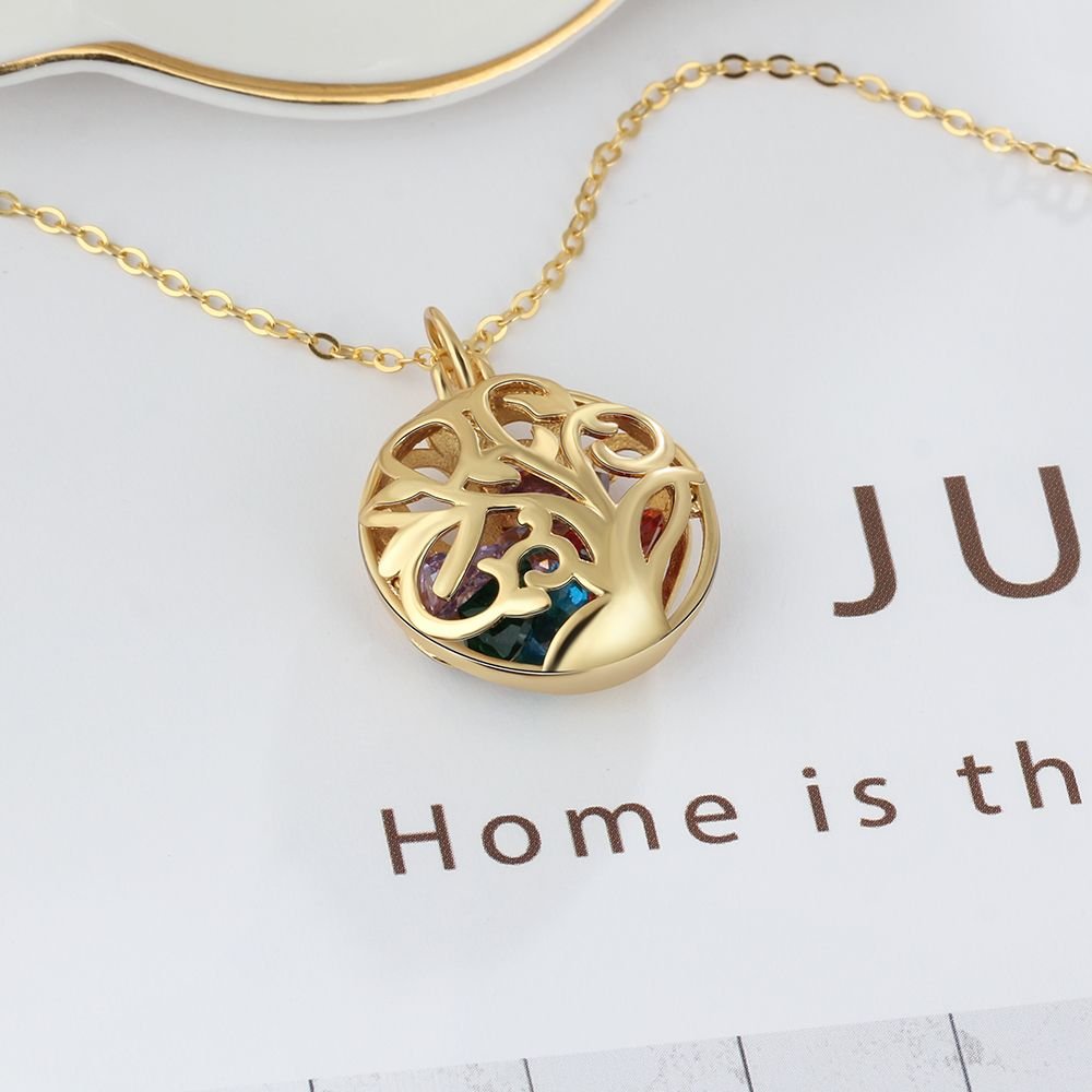 Personalized birthstones hollow pendant necklace, 925 sterling silver with your choice of gold, white gold, or rose gold plating, 45cm chain, 20mm*26mm pendant, 4.6g, perfect for Mother's Day.