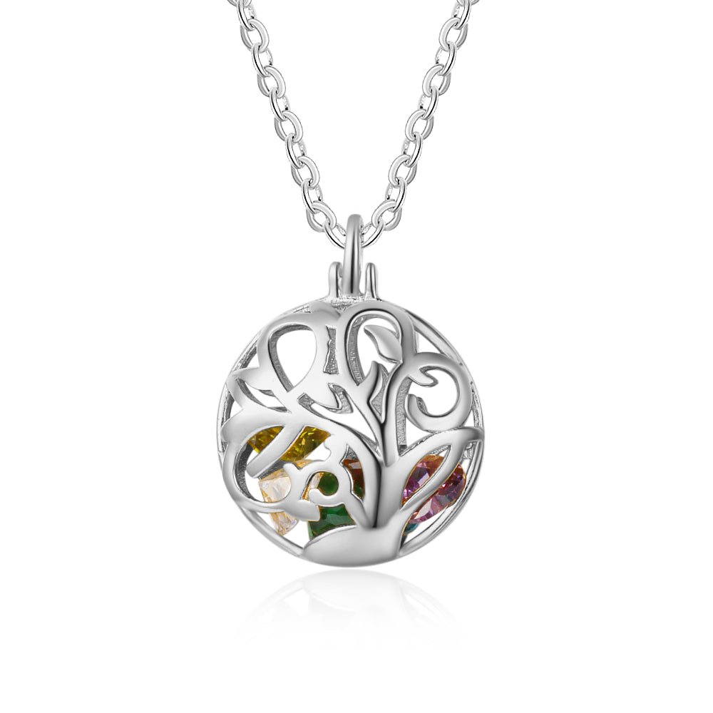 Birthstones Hollow Pendant Necklace, Mother's day Gift, Ladies Necklace, 925 Sterling Silver Chain - Engraved Memories
