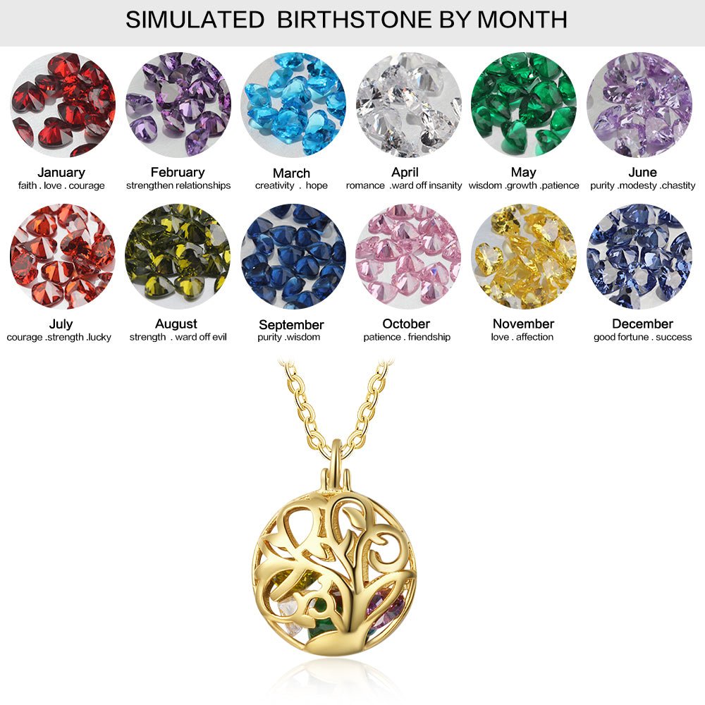 Personalized birthstones hollow pendant necklace, 925 sterling silver with your choice of gold, white gold, or rose gold plating, 45cm chain, 20mm*26mm pendant, 4.6g, perfect for Mother's Day.