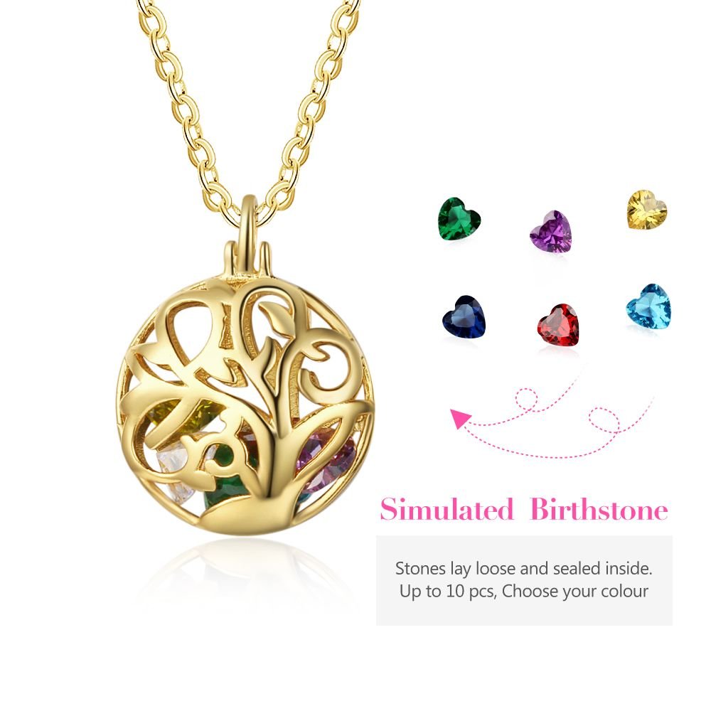 Personalized birthstones hollow pendant necklace, 925 sterling silver with your choice of gold, white gold, or rose gold plating, 45cm chain, 20mm*26mm pendant, 4.6g, perfect for Mother's Day.