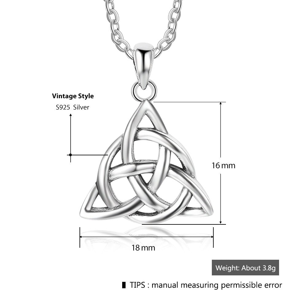 Sterling silver Celtic knot necklace, rhodium plated, 45cm chain, personalized jewelry, timeless design.