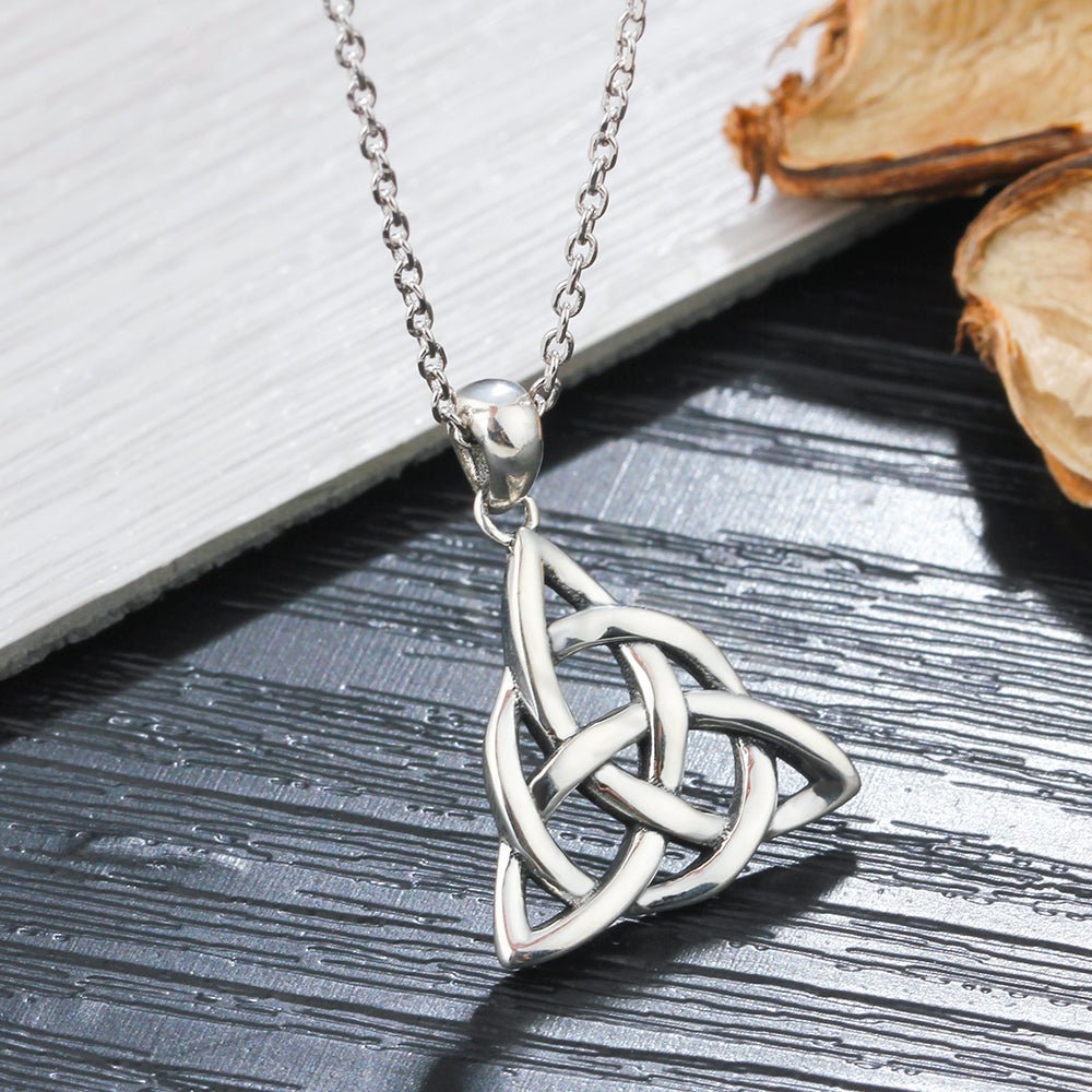 Sterling silver Celtic knot necklace, rhodium plated, 45cm chain, personalized jewelry, timeless design.