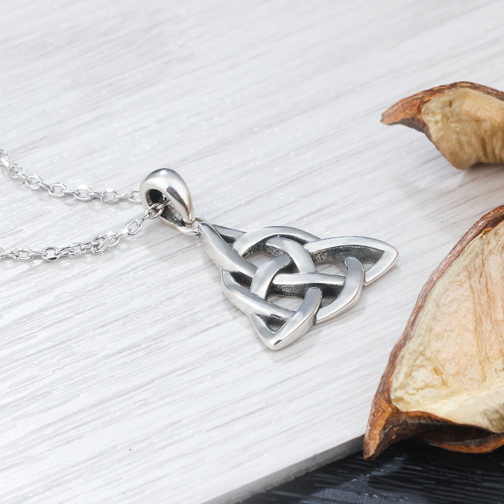 Sterling silver Celtic knot necklace, rhodium plated, 45cm chain, personalized jewelry, timeless design.