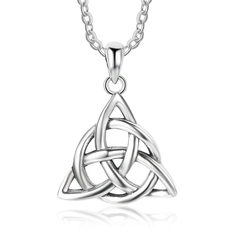 Sterling silver Celtic knot necklace, rhodium plated, 45cm chain, personalized jewelry, timeless design.