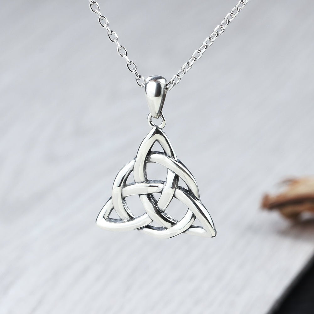 Sterling silver Celtic knot necklace, rhodium plated, 45cm chain, personalized jewelry, timeless design.