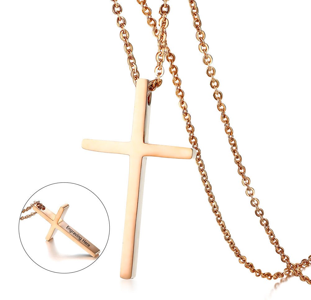 Cross Necklace, Personalised Men's Cross Pendant with Chain, Religious Necklace, Black or Gold - Engraved Memories