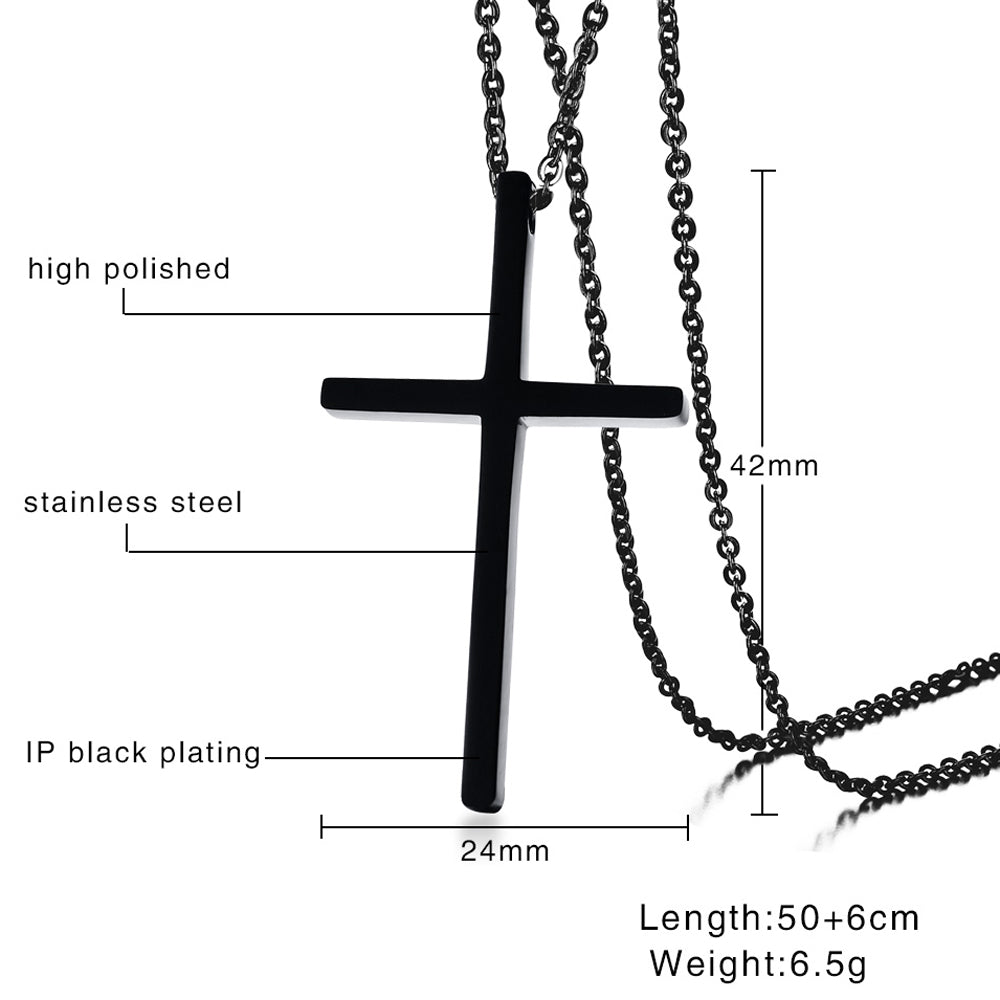 Personalized men's cross necklace, rose gold or black stainless steel, 56+5cm chain, 6.5g weight.