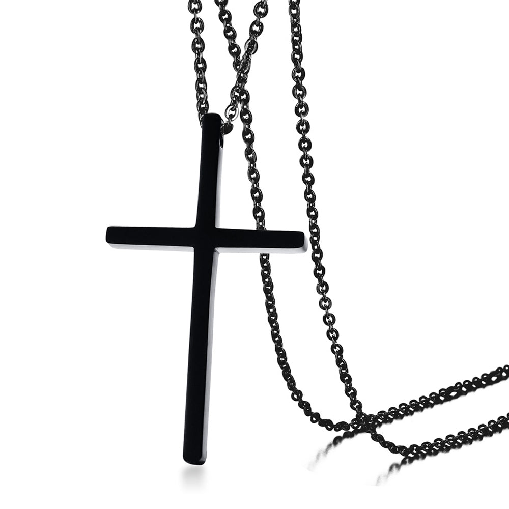 Personalized men's cross necklace, rose gold or black stainless steel, 56+5cm chain, 6.5g weight.