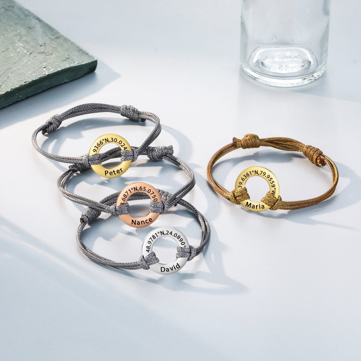 Coordinates Disc Bracelet Custom Stainless Steel Rope