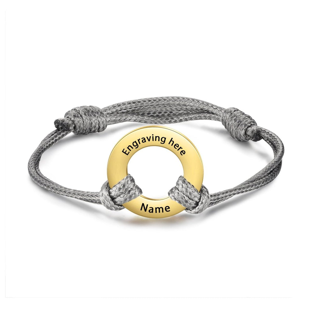 Custom Coordinates Disc Bracelet, Engraved Rope and Stainless Steel, Personalized Bracelet, GPS Coordinates Jewelry - Engraved Memories