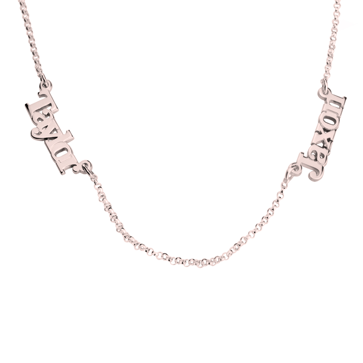 Custom cut names necklace, two names in sterling silver, Valentine's Day trending design, 5g