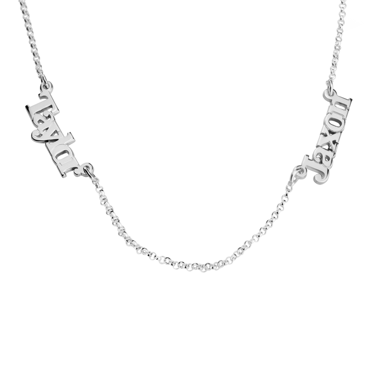 Custom cut names necklace, two names in sterling silver, Valentine's Day trending design, 5g