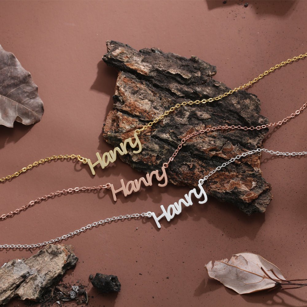 Personalized 925 sterling silver cutout name necklace, cursive font, 4.3g, gold/rose gold/silver.