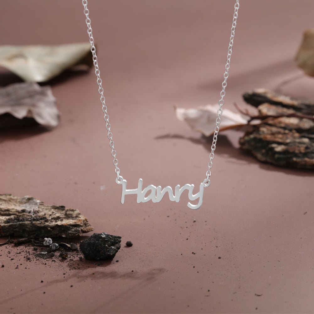 Personalized 925 sterling silver cutout name necklace, cursive font, 4.3g, gold/rose gold/silver.