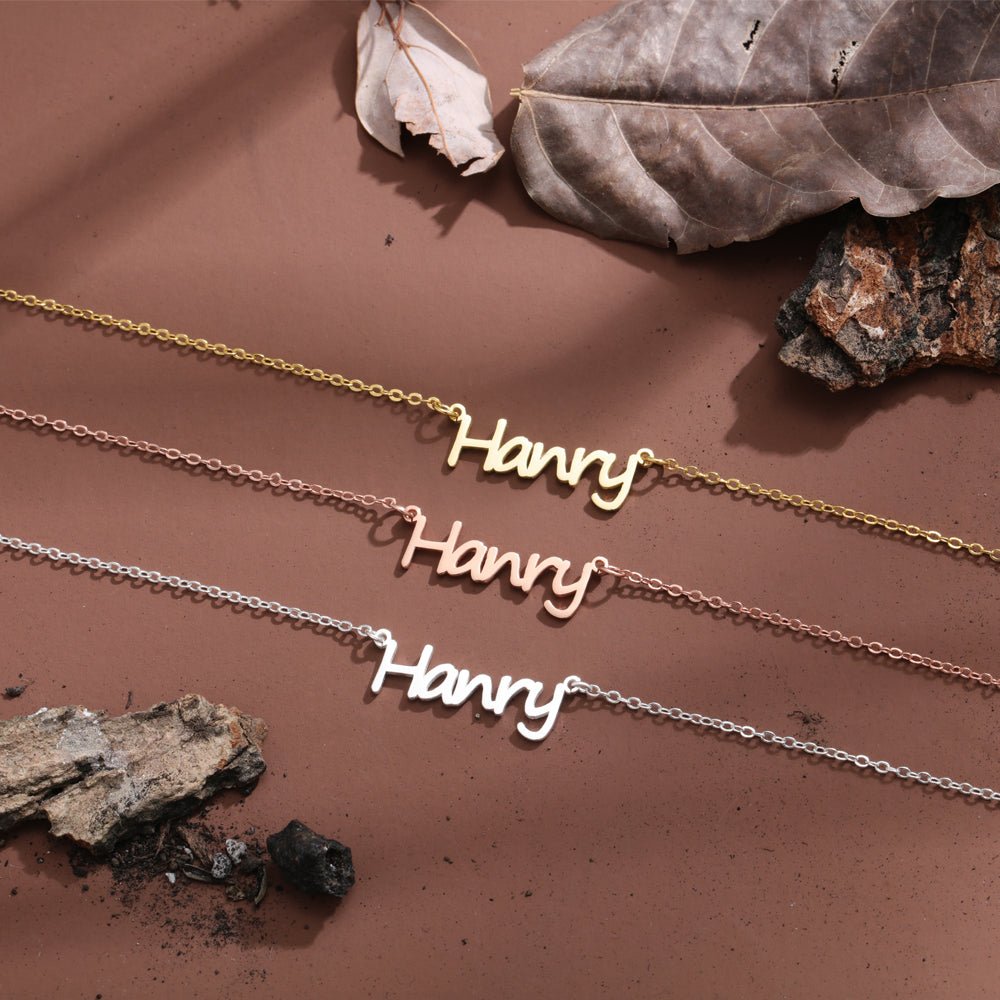 Personalized 925 sterling silver cutout name necklace, cursive font, 4.3g, gold/rose gold/silver.