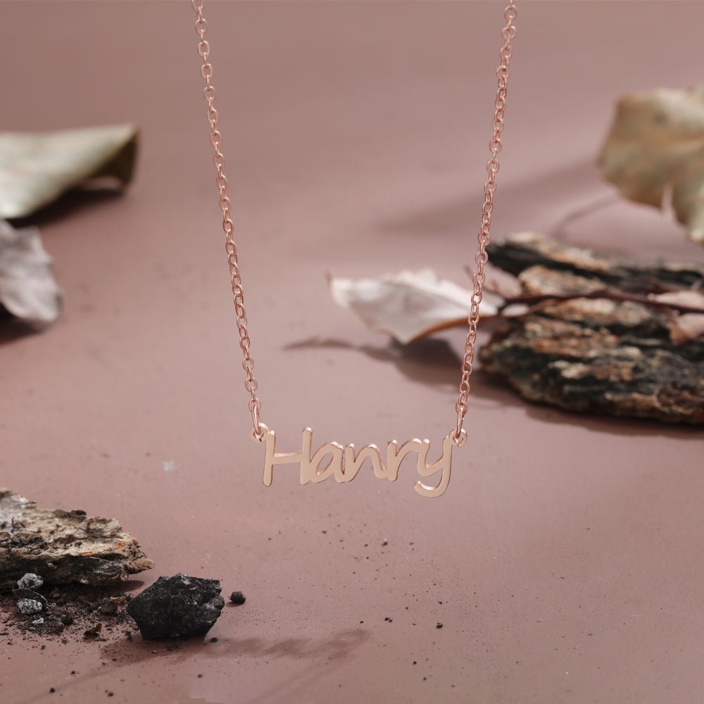 Personalized 925 sterling silver cutout name necklace, cursive font, 4.3g, gold/rose gold/silver.