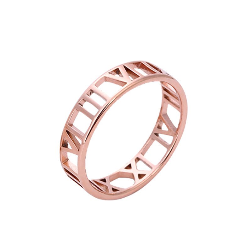 Custom cutout Roman numeral sterling silver ring, personalized date, gold/rose gold/white gold, 2g.