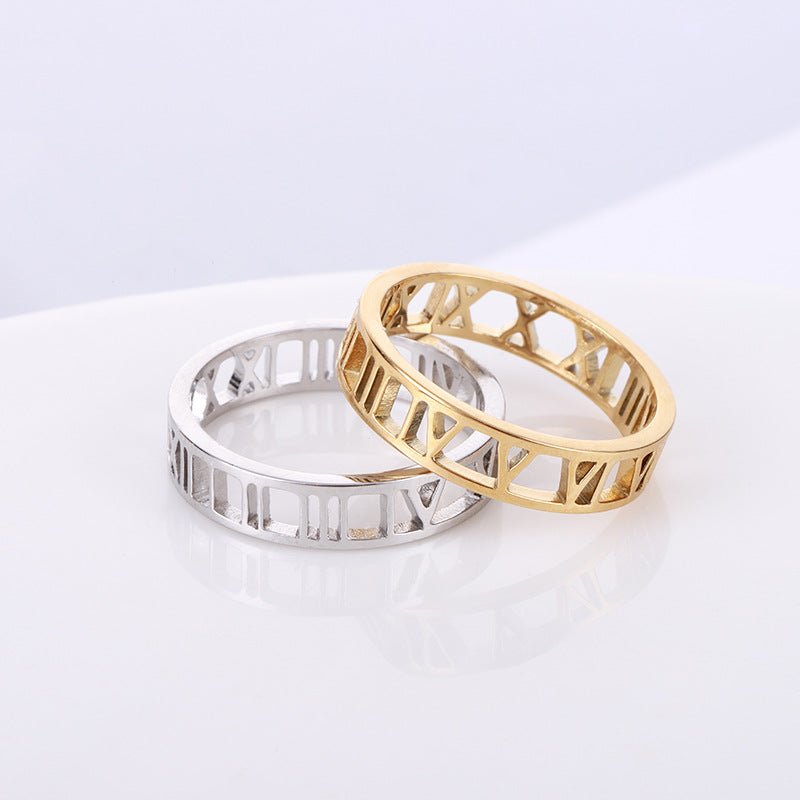 Custom cutout Roman numeral sterling silver ring, personalized date, gold/rose gold/white gold, 2g.