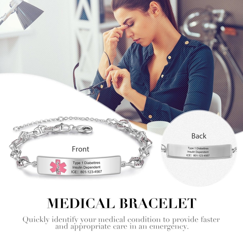 Custom Medical Bracelet - Medical Alert Bracelet, Personalised Medical ID bracelet for Ladies, Medical bracelet for Women - Engraved Memories