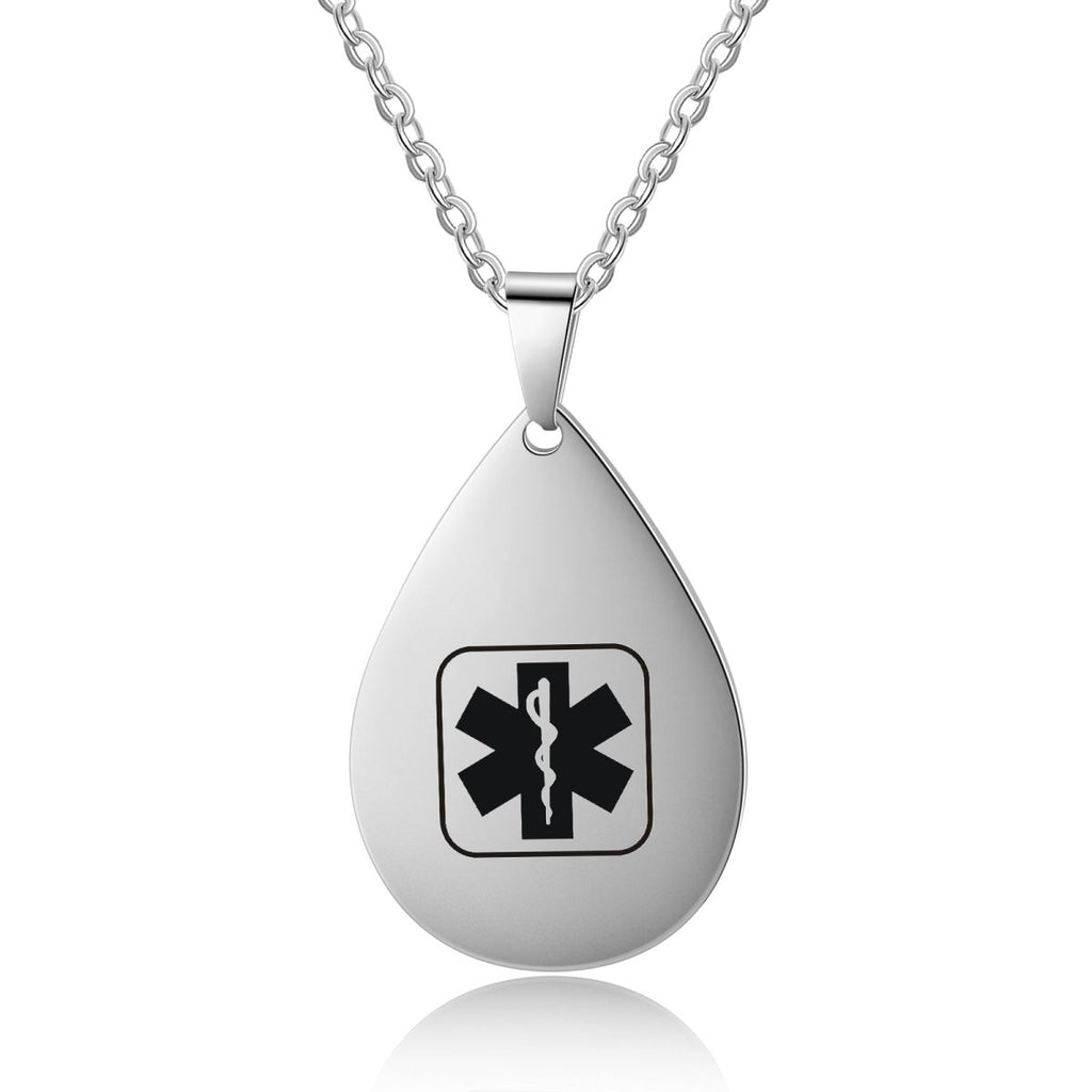 Engraved Medical Alert ID Necklace Pendant - For Allergies, Diabetes, Emergency Info