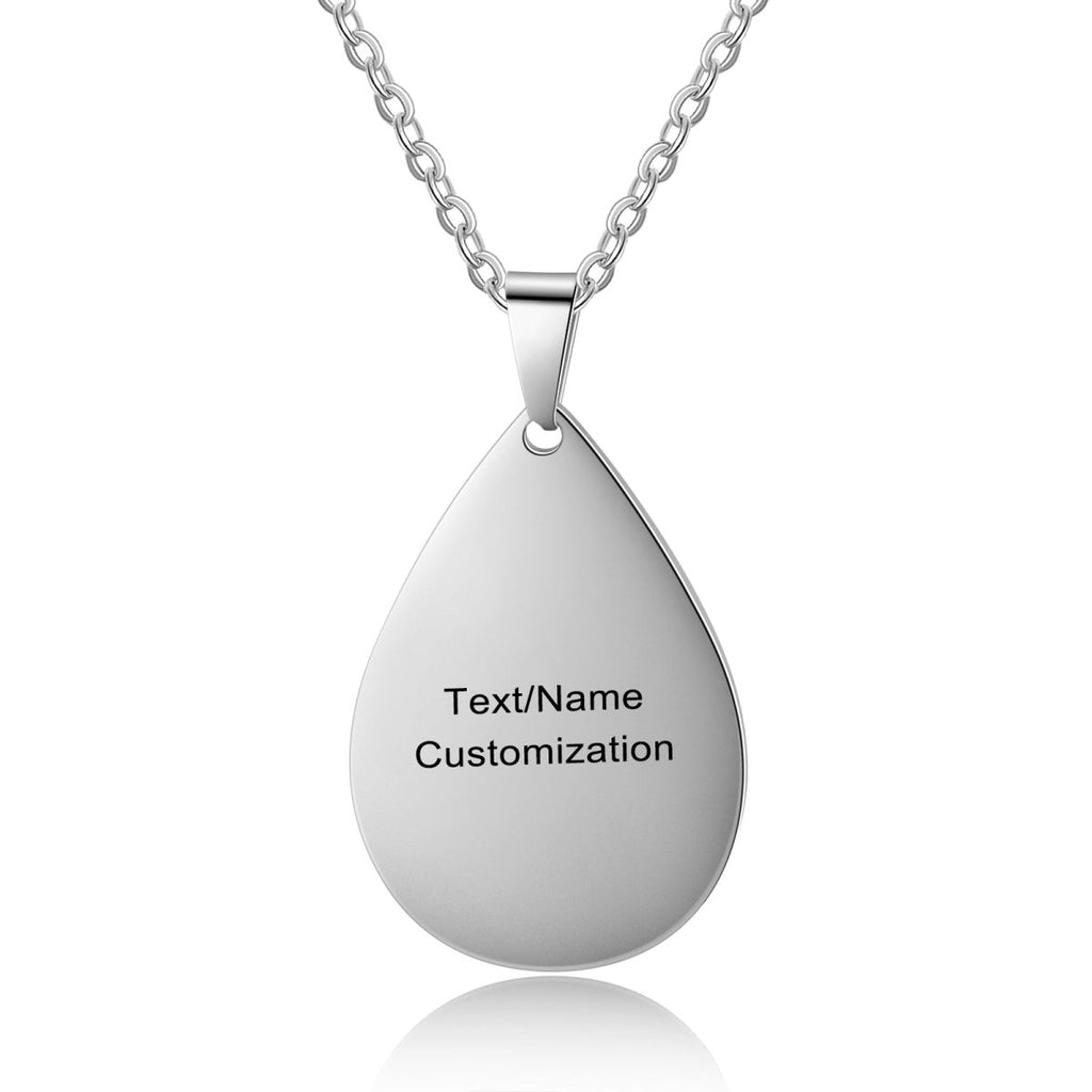 Custom women's medical alert necklace, teardrop ID pendant, personalized, 50+5+5cm, 14.8g.