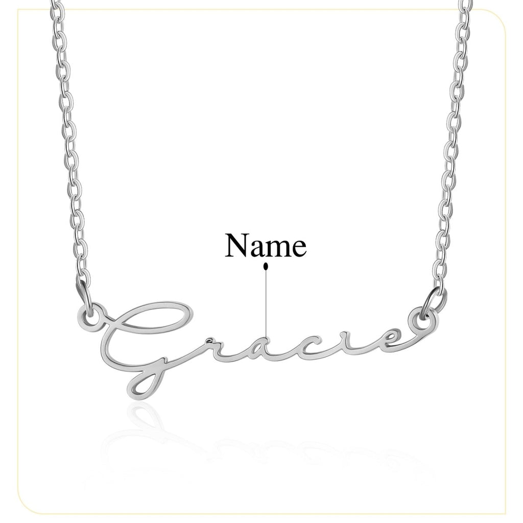 Custom cursive name necklace, personalized pendant, dainty Valentine's Day gift, 40+5cm, 2.6g.